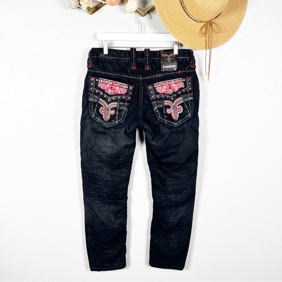 Rock Revival Black Rogers Biker Tapered Leg Distressed Studded